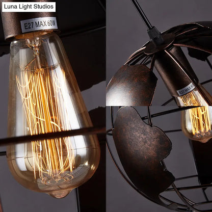 Industrial Metal Pendant Light: 1-Light Living Room Hanging Lamp, Globe Cage Design (8"/12" Wide) in Black, White, or Pink