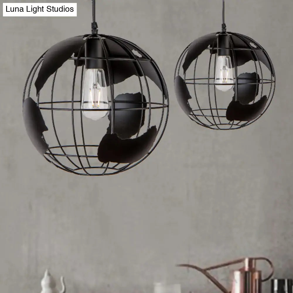 Industrial Metal Pendant Light: 1-Light Living Room Hanging Lamp, Globe Cage Design (8"/12" Wide) in Black, White, or Pink