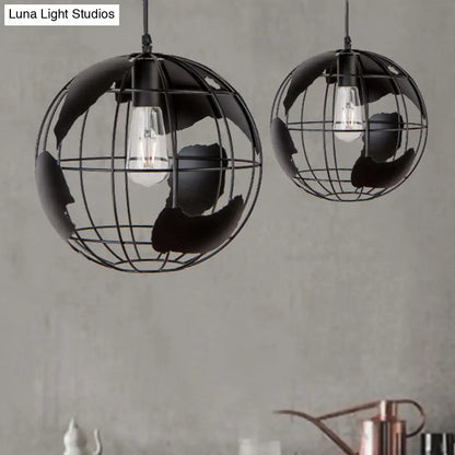 Industrial Metal Pendant Light: 1-Light Living Room Hanging Lamp, Globe Cage Design (8"/12" Wide) in Black, White, or Pink