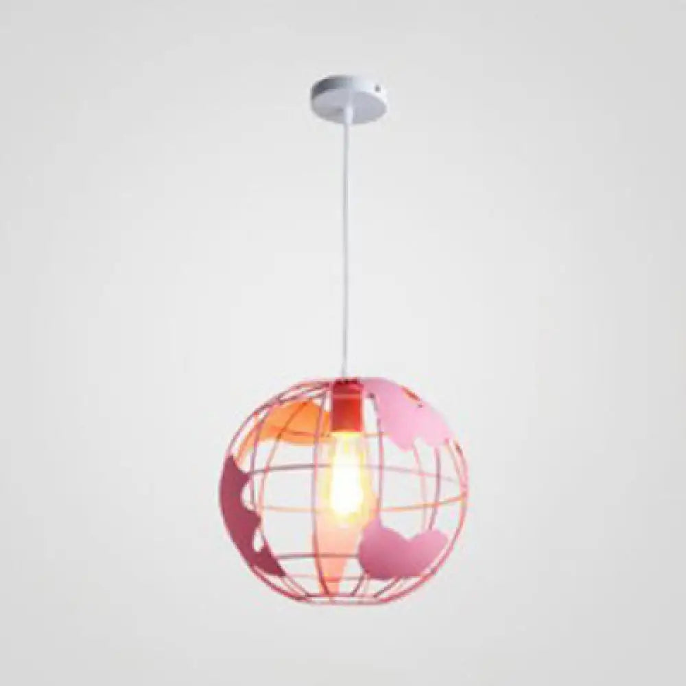 Industrial Metal Pendant Light: 1-Light Living Room Hanging Lamp, Globe Cage Design (8"/12" Wide) in Black, White, or Pink