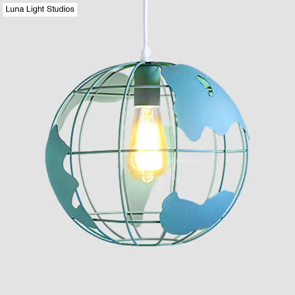 Industrial Metal Pendant Light: 1-Light Living Room Hanging Lamp, Globe Cage Design (8"/12" Wide) in Black, White, or Pink