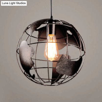 Industrial Metal Pendant Light: 1-Light Living Room Hanging Lamp, Globe Cage Design (8"/12" Wide) in Black, White, or Pink