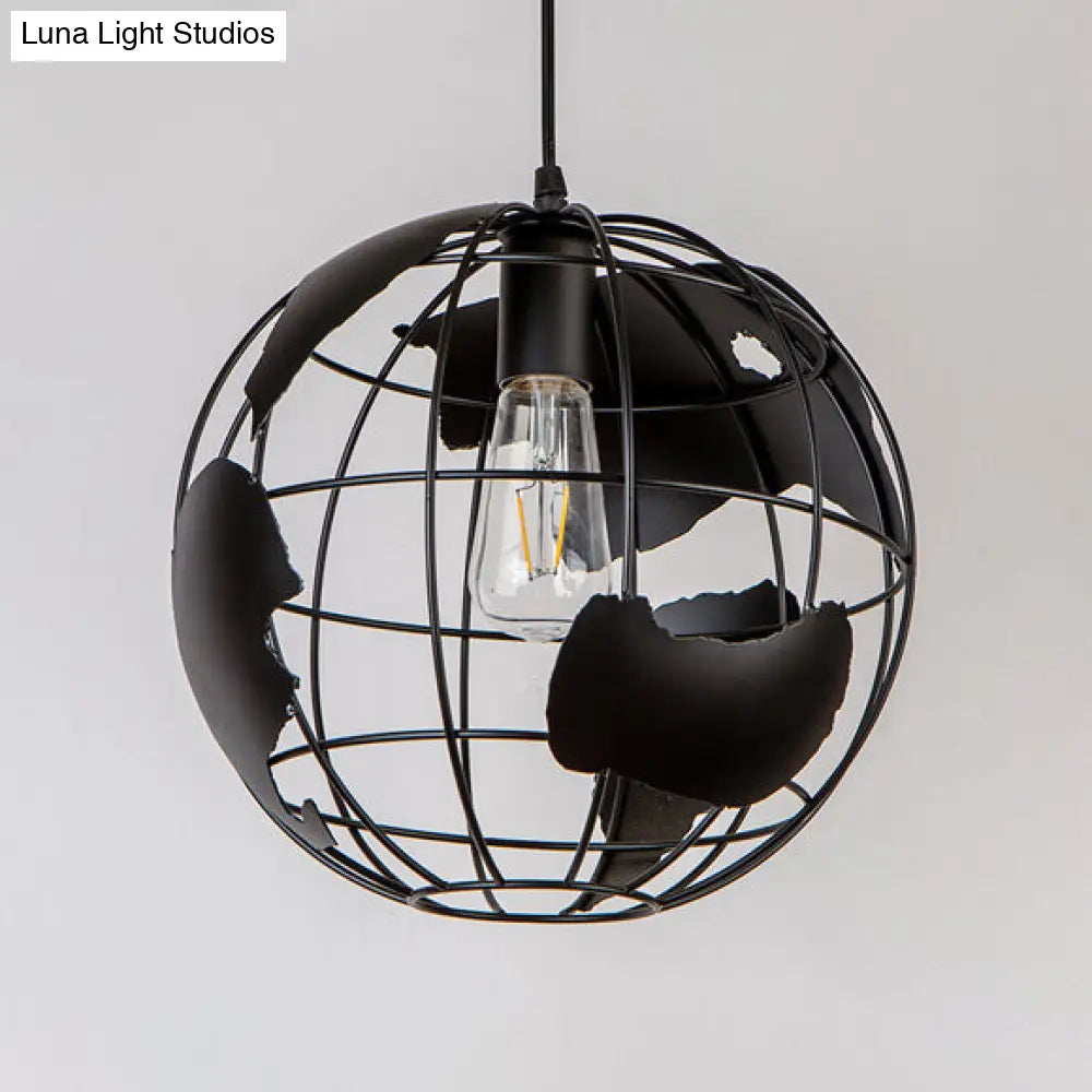 Industrial Metal Pendant Light: 1-Light Living Room Hanging Lamp, Globe Cage Design (8"/12" Wide) in Black, White, or Pink