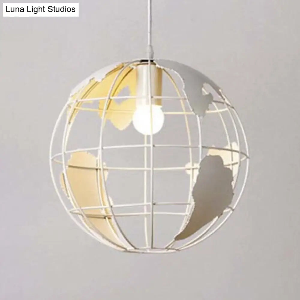 Industrial Metal Pendant Light: 1-Light Living Room Hanging Lamp, Globe Cage Design (8"/12" Wide) in Black, White, or Pink