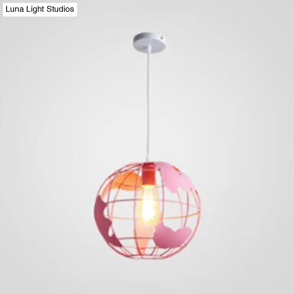 Industrial Metal Pendant Light: 1-Light Living Room Hanging Lamp, Globe Cage Design (8"/12" Wide) in Black, White, or Pink