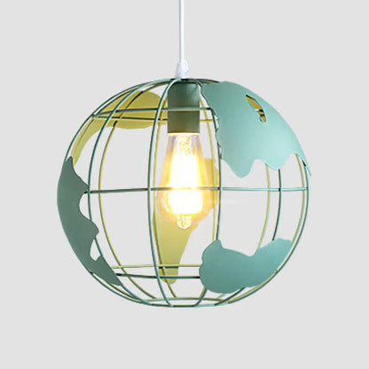 Industrial Metal Pendant Light: 1-Light Living Room Hanging Lamp, Globe Cage Design (8"/12" Wide) in Black, White, or Pink