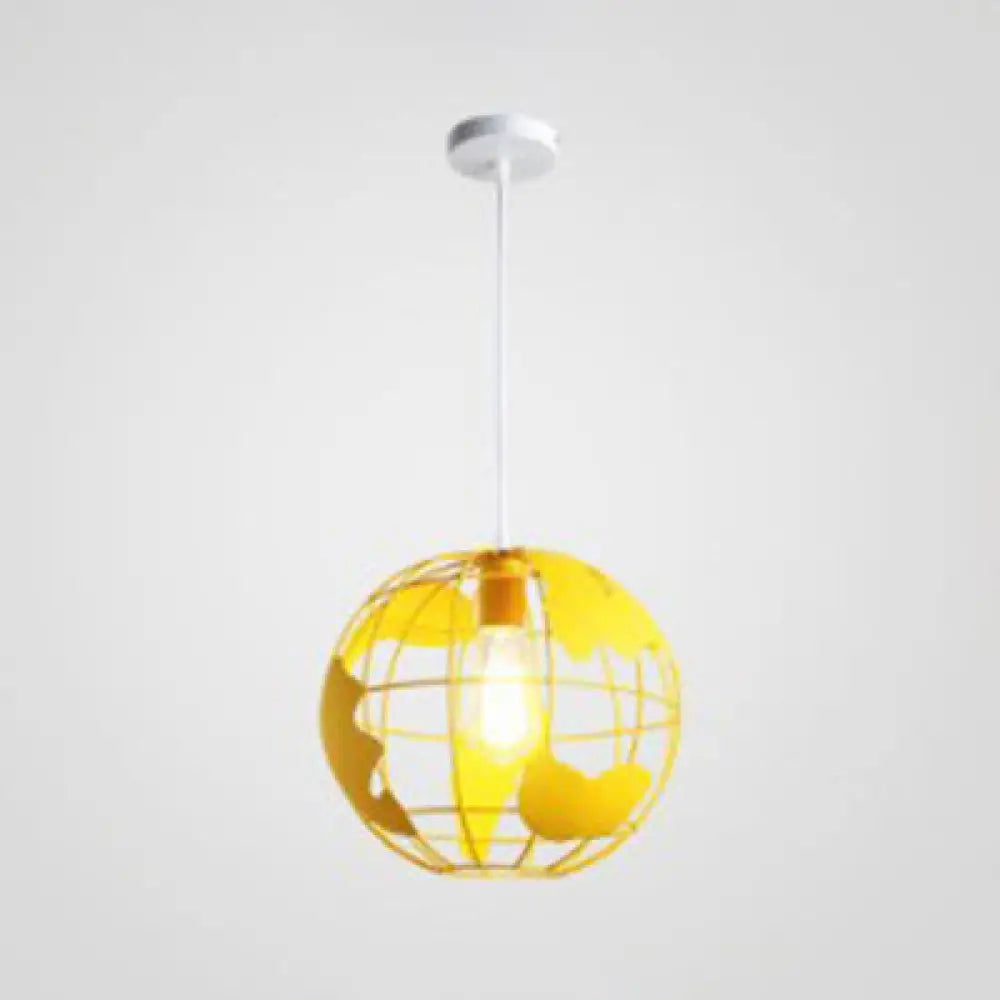 Industrial Metal Pendant Light: 1-Light Living Room Hanging Lamp, Globe Cage Design (8"/12" Wide) in Black, White, or Pink