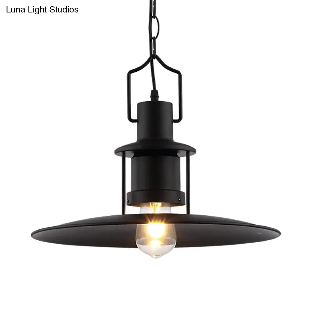 Industrial Metal Pendant Light - Flat Cone Shade, 1-Light Dining Room Hanging Fixture in Black, 16" Width