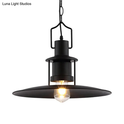 Industrial Metal Pendant Light - Flat Cone Shade, 1-Light Dining Room Hanging Fixture in Black, 16" Width