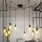 Industrial Metal Pendant Light with 10 Black Naked Bulb Heads - Perfect Garage Swag Hanging Lamp