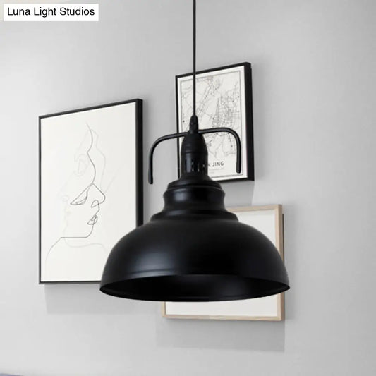 Industrial Metal Pendant Light with Adjustable Cord - Black Dome Shade Ceiling Pendant, 11.5"/14" W, 1 Light Fixture for Living Room