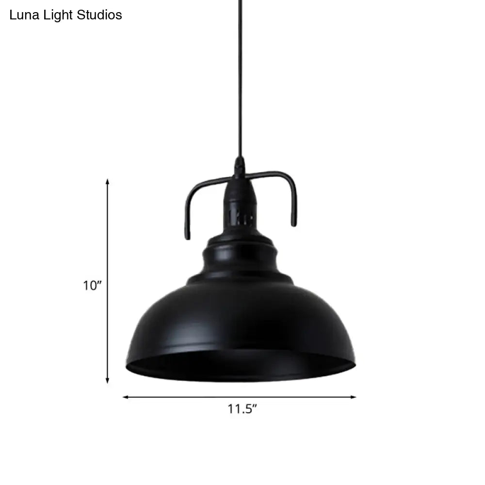 Industrial Metal Pendant Light with Adjustable Cord - Black Dome Shade Ceiling Pendant, 11.5"/14" W, 1 Light Fixture for Living Room