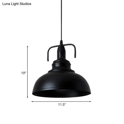 Industrial Metal Pendant Light with Adjustable Cord - Black Dome Shade Ceiling Pendant, 11.5"/14" W, 1 Light Fixture for Living Room