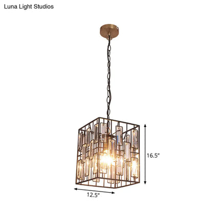 Lámpara colgante industrial de metal con jaula cúbica negra y detalles de cristal - Ideal para restaurantes