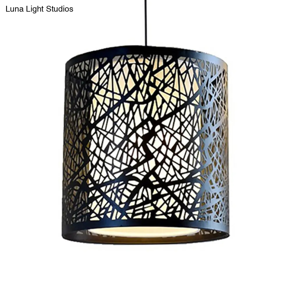 Industrial Metal Pendant Light with Inner White Shade in Black