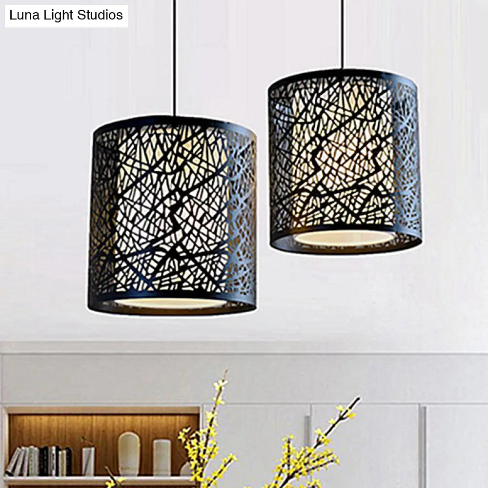 Industrial Metal Pendant Light with Inner White Shade in Black