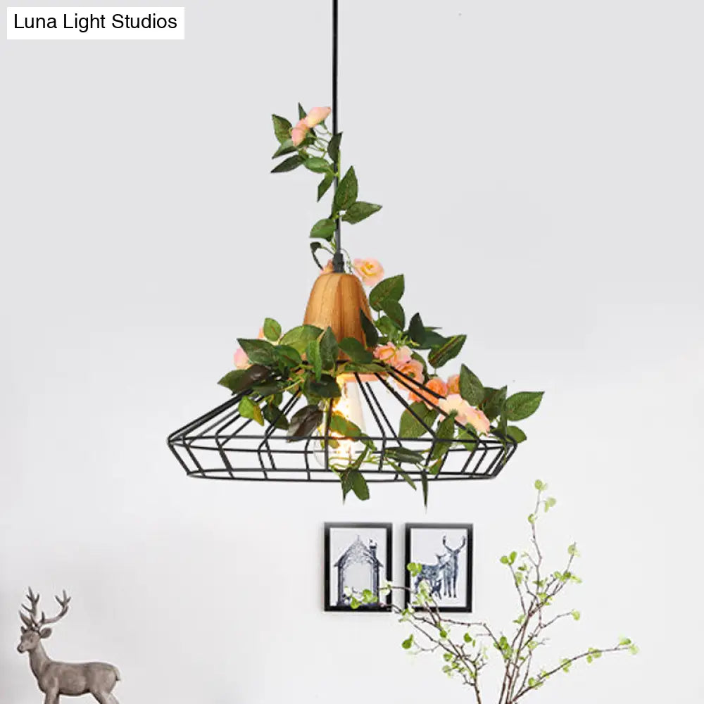 Industrial Metal Pendant Light with LED Plant Suspension - White