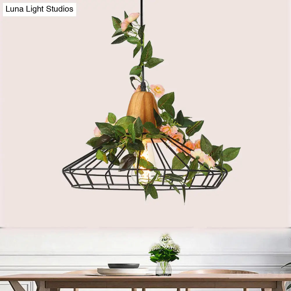 Industrial Metal Pendant Light with LED Plant Suspension - White