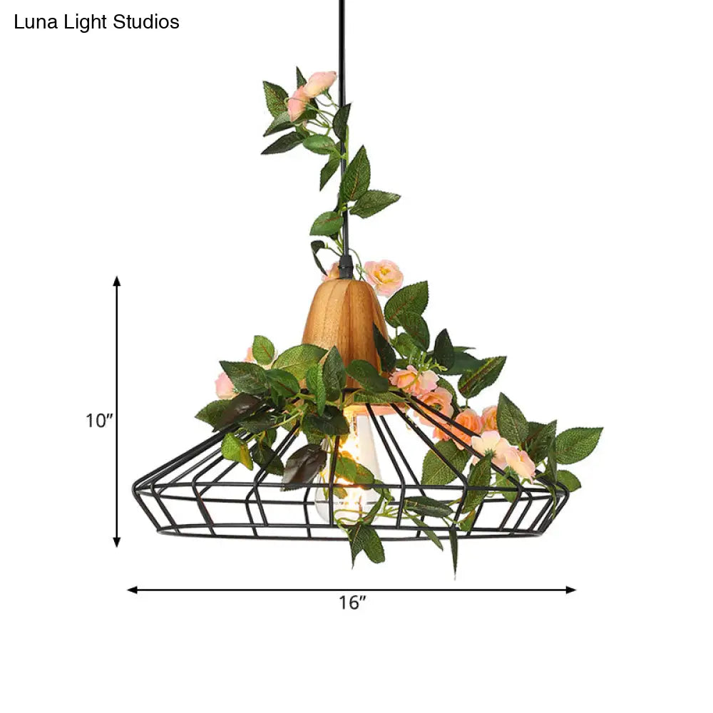 Industrial Metal Pendant Light with LED Plant Suspension - White