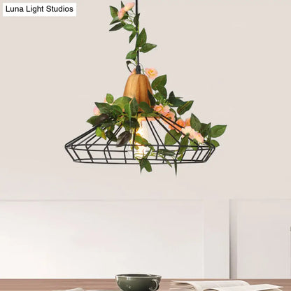 Industrial Metal Pendant Light with LED Plant Suspension - White