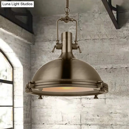 Industrial Metal Pendant Lighting with Antique Brass/Copper Finish and Frosted Diffuser