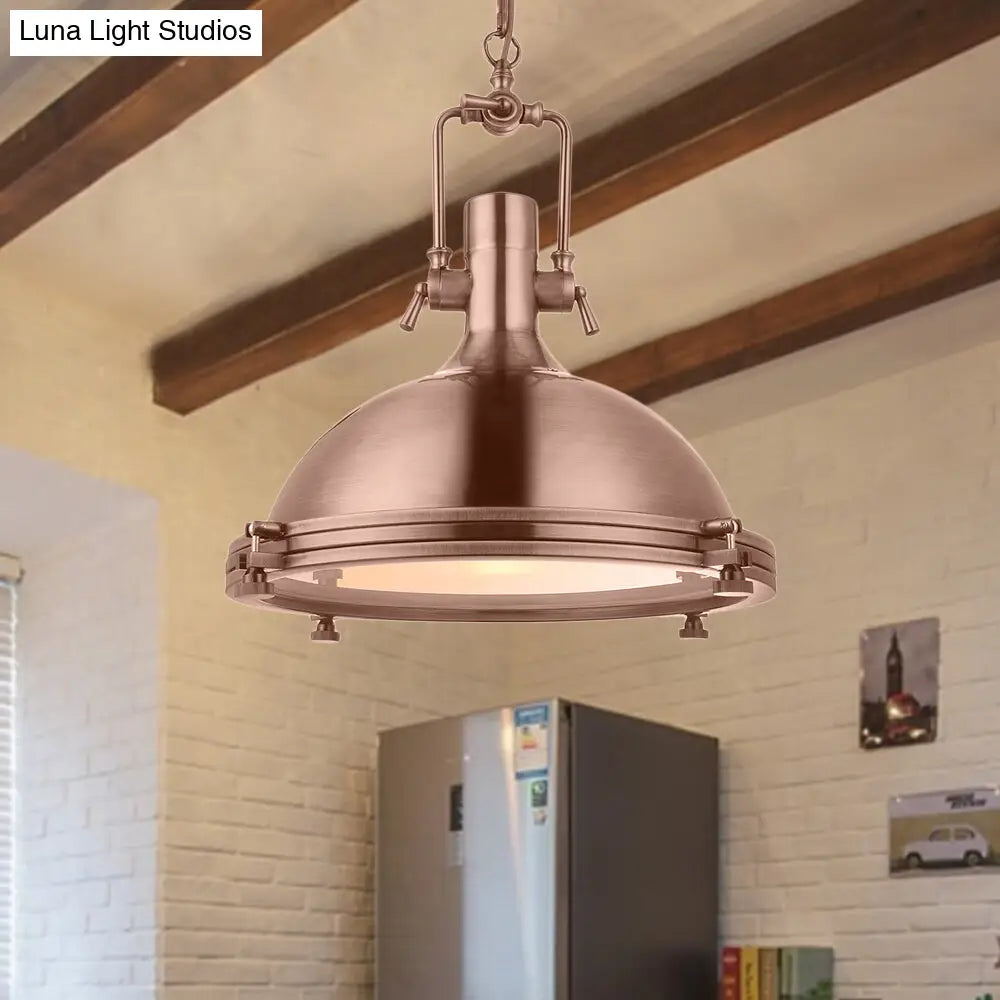 Industrial Metal Pendant Lighting with Antique Brass/Copper Finish and Frosted Diffuser