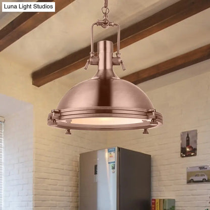 Industrial Metal Pendant Lighting with Antique Brass/Copper Finish and Frosted Diffuser