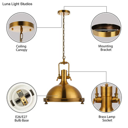 Industrial Metal Pendant Lighting with Antique Brass/Copper Finish and Frosted Diffuser