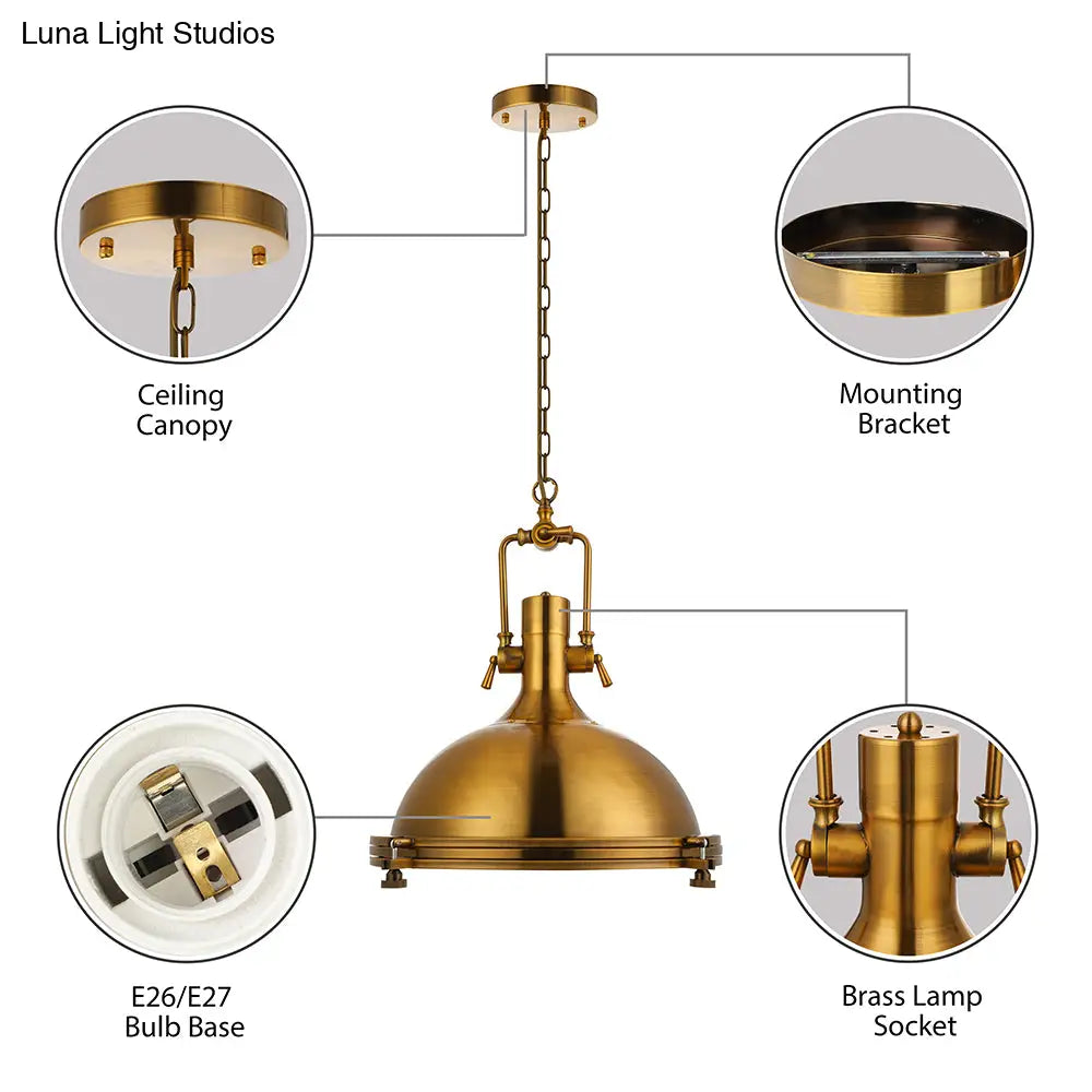 Industrial Metal Pendant Lighting with Antique Brass/Copper Finish and Frosted Diffuser