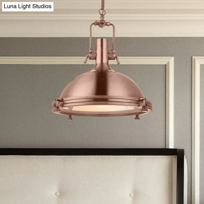 Industrial Metal Pendant Lighting with Antique Brass/Copper Finish and Frosted Diffuser