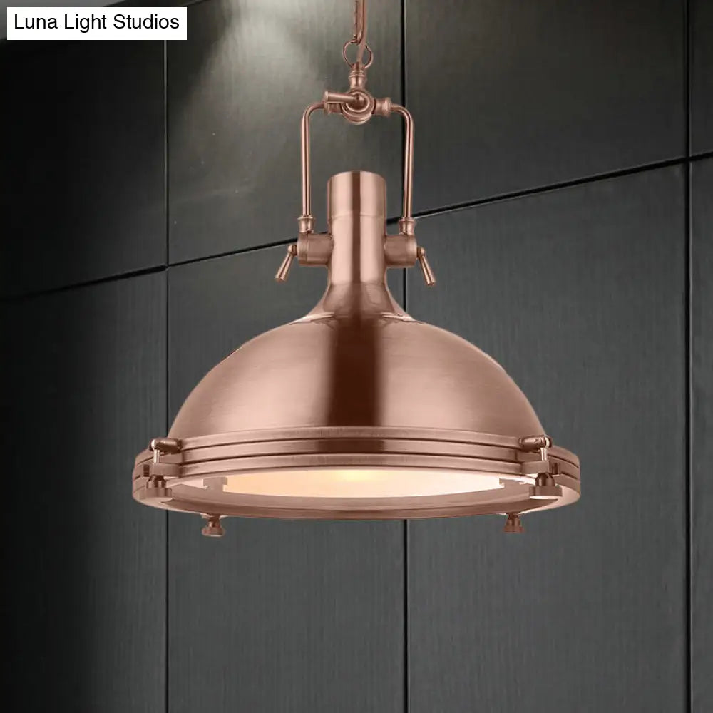 Industrial Metal Pendant Lighting with Antique Brass/Copper Finish and Frosted Diffuser