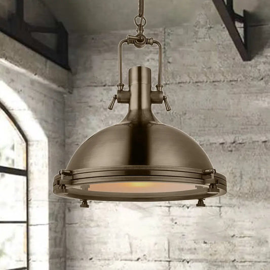 Industrial Metal Pendant Lighting with Antique Brass/Copper Finish and Frosted Diffuser