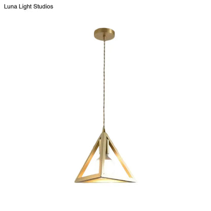 Industrial Metal Pendant Lighting with Gold Finish and Wire Frame for Dining Room - 1 Head Square/Triangle Design