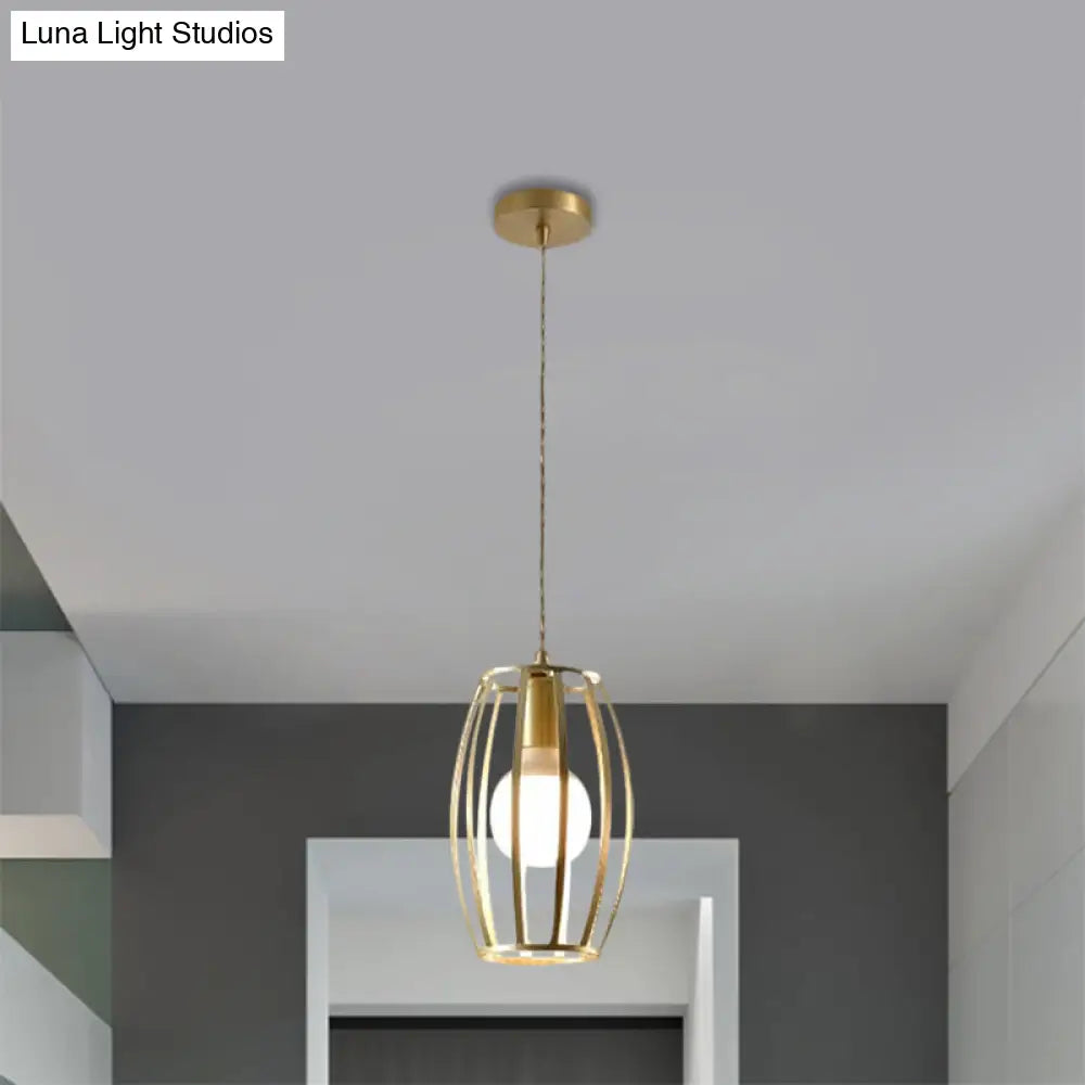 Industrial Metal Pendant Lighting with Gold Finish and Wire Frame for Dining Room - 1 Head Square/Triangle Design