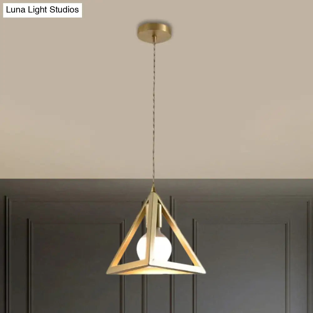 Industrial Metal Pendant Lighting with Gold Finish and Wire Frame for Dining Room - 1 Head Square/Triangle Design