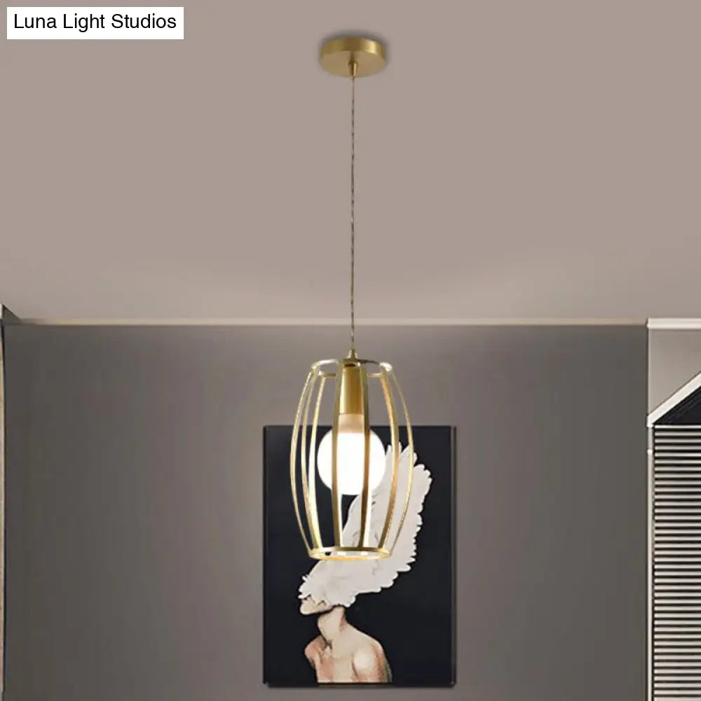 Industrial Metal Pendant Lighting with Gold Finish and Wire Frame for Dining Room - 1 Head Square/Triangle Design