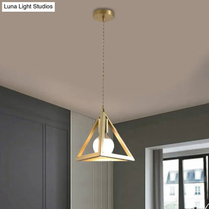 Industrial Metal Pendant Lighting with Gold Finish and Wire Frame for Dining Room - 1 Head Square/Triangle Design