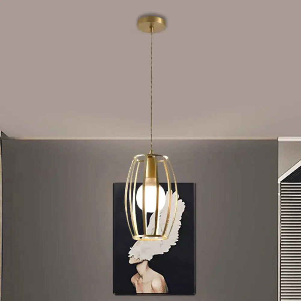 Industrial Metal Pendant Lighting with Gold Finish and Wire Frame for Dining Room - 1 Head Square/Triangle Design