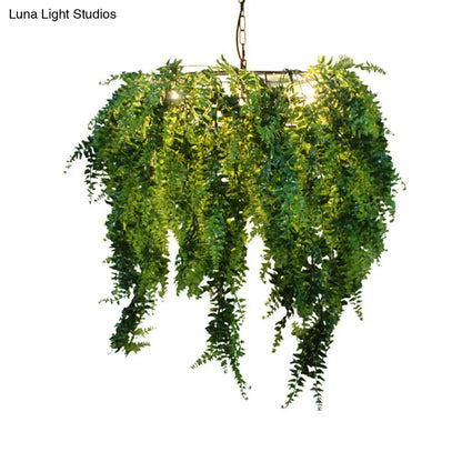 Industrial Metal Plant LED Chandelier with 3 Heads - Green Pendant Lighting for Restaurants
