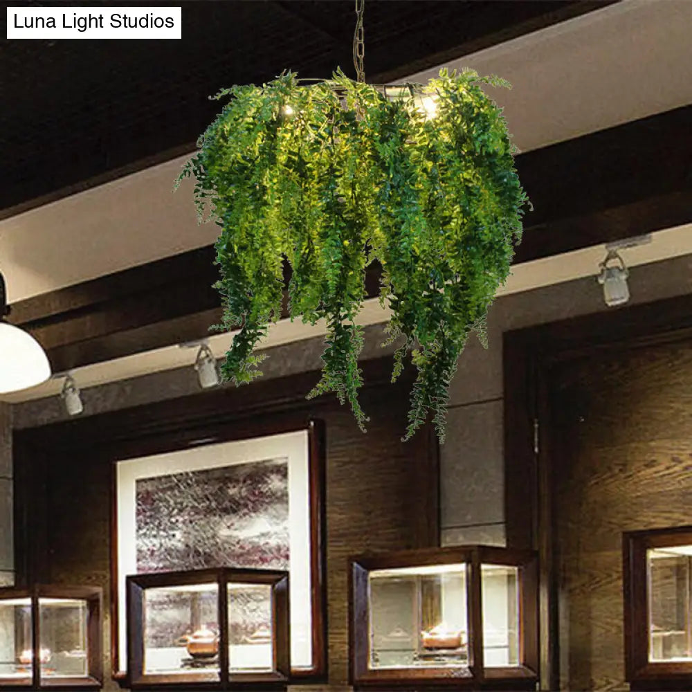 Industrial Metal Plant LED Chandelier with 3 Heads - Green Pendant Lighting for Restaurants