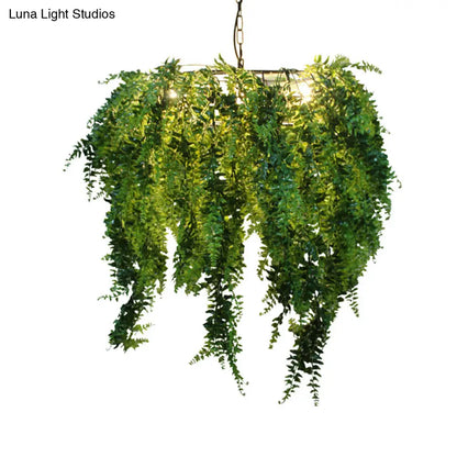 Industrial Metal Plant LED Chandelier with 3 Heads - Green Pendant Lighting for Restaurants