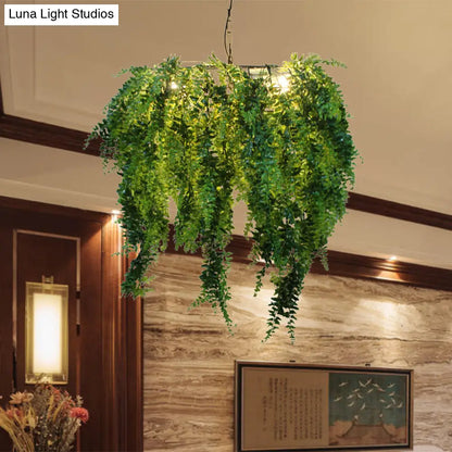 Industrial Metal Plant LED Chandelier with 3 Heads - Green Pendant Lighting for Restaurants