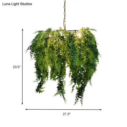 Industrial Metal Plant LED Chandelier with 3 Heads - Green Pendant Lighting for Restaurants