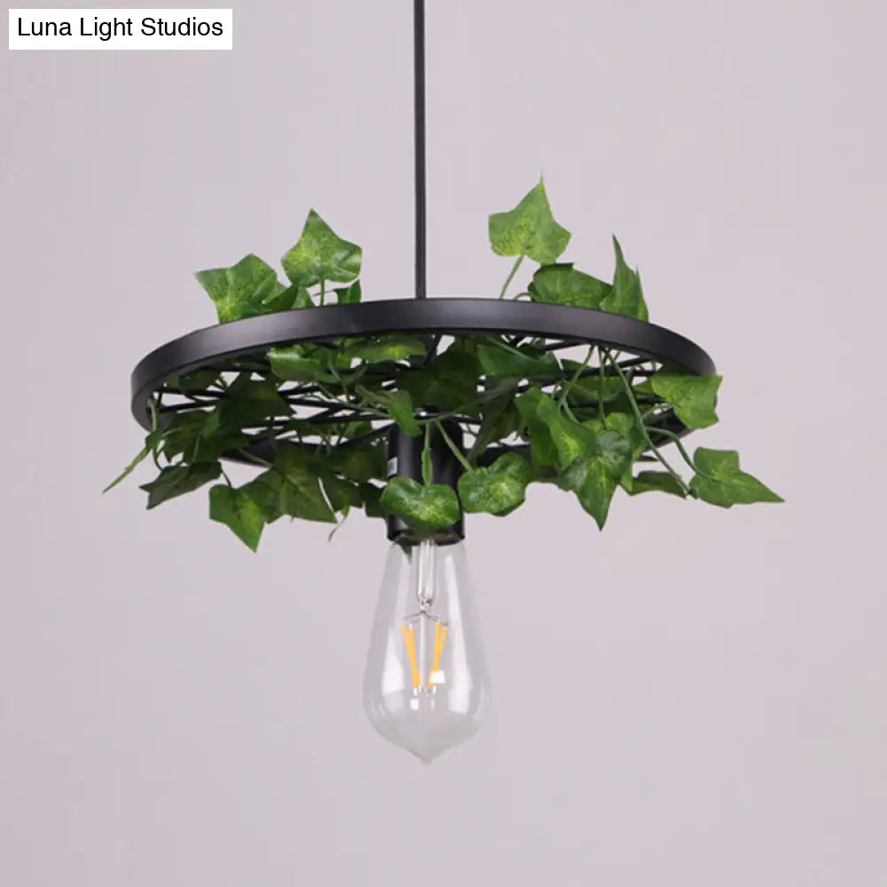 Industrial Metal Plant LED Pendant Lamp - Green, 1 Head Ceiling Light for Restaurants