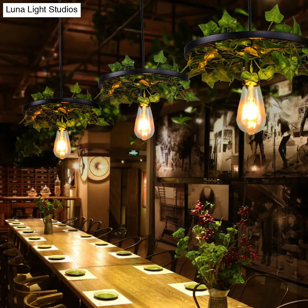 Industrial Metal Plant LED Pendant Lamp - Green, 1 Head Ceiling Light for Restaurants