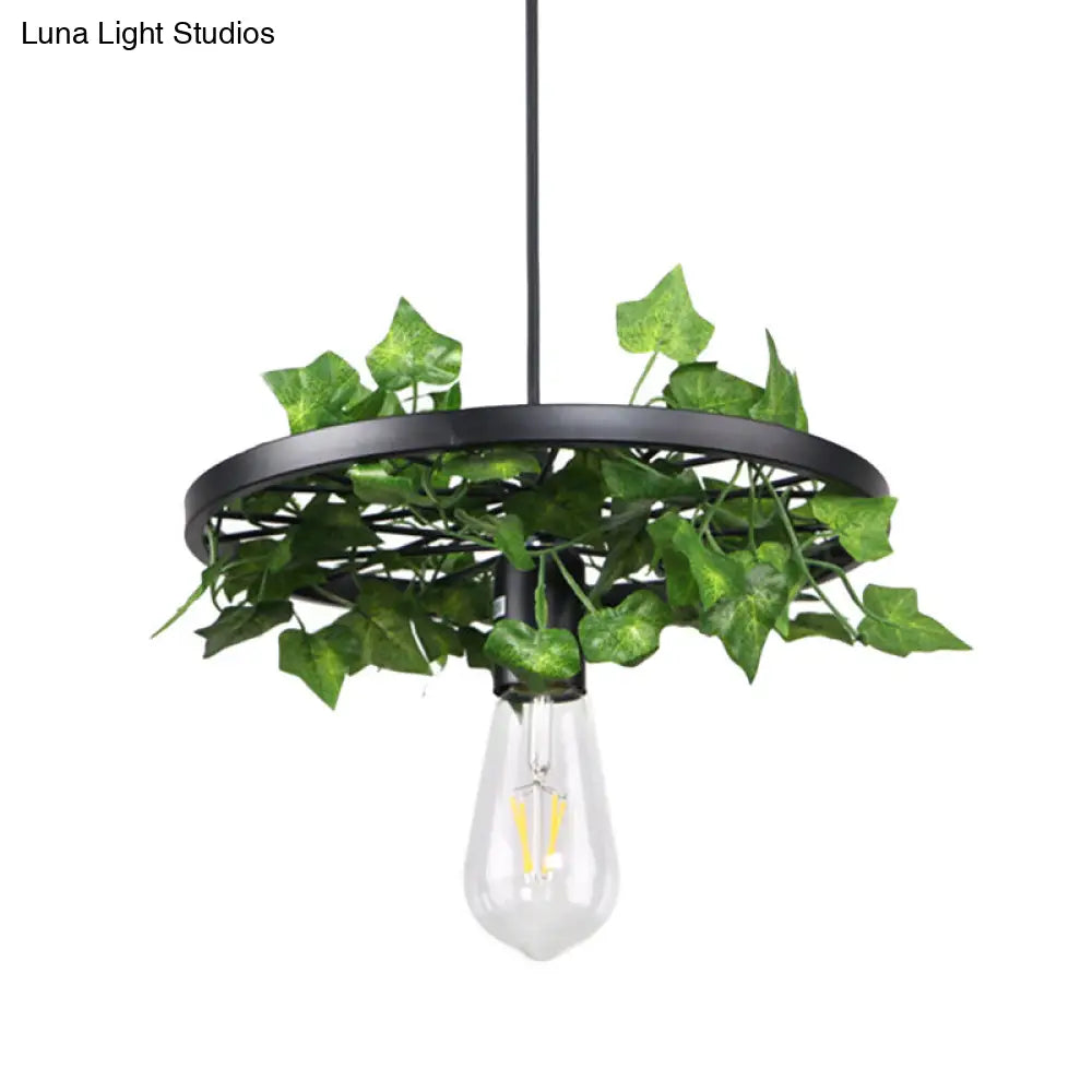 Industrial Metal Plant LED Pendant Lamp - Green, 1 Head Ceiling Light for Restaurants