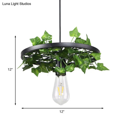 Industrial Metal Plant LED Pendant Lamp - Green, 1 Head Ceiling Light for Restaurants