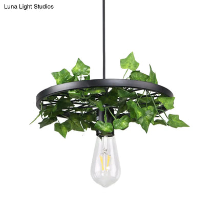 Industrial Metal Plant LED Pendant Lamp - Green, 1 Head Ceiling Light for Restaurants