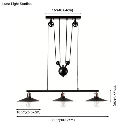 DecorBites™ Industrial Metal Pulley Pendant Lighting with Black Cone Shades - Set of 3 Island Lamps