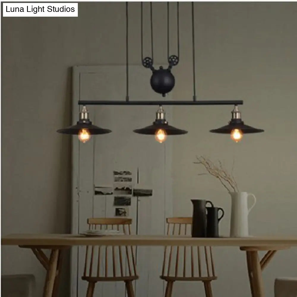 DecorBites™ Industrial Metal Pulley Pendant Lighting with Black Cone Shades - Set of 3 Island Lamps